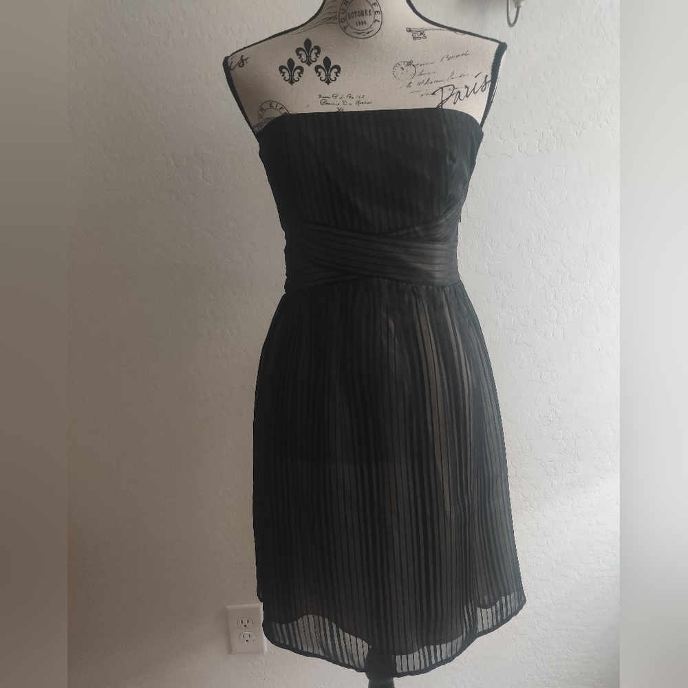 WHBM Sheer beige & Black sleeveless homecoming semi-formal Cocktail Dress (0)
